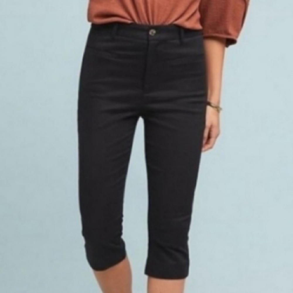 Womens Anthropologie Cropped Skinny Pedal Pusher Black Capri Pants Sz